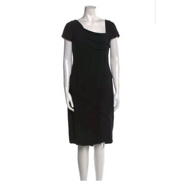 Valentino Authentic Solid Black Short Sleeve Asymmetrical Knee Length Dress 8 M - Picture 1 of 10